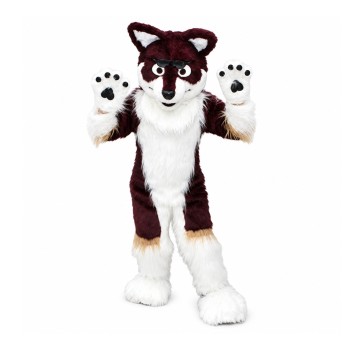 Long Fur Brown & White Wolf Mascot Costume