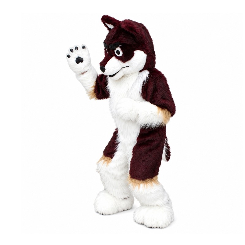 Long Fur Brown & White Wolf Mascot Costume