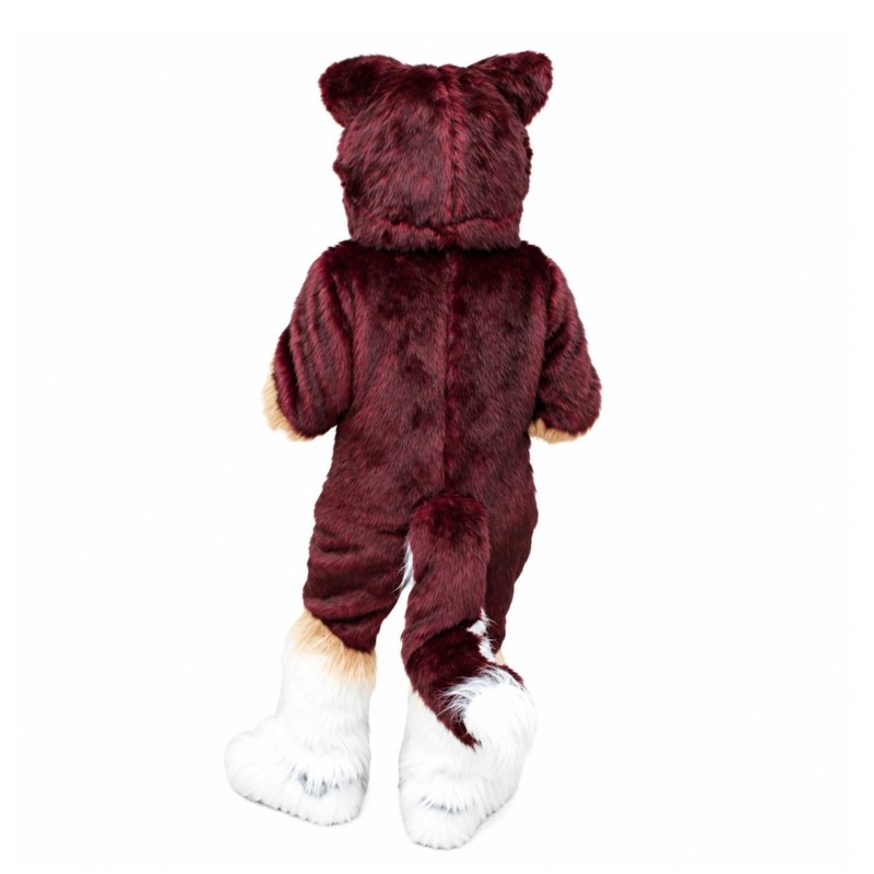 Long Fur Brown & White Wolf Mascot Costume