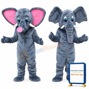 Lovely Grey Elephant With Pink Ears Mascot Costume