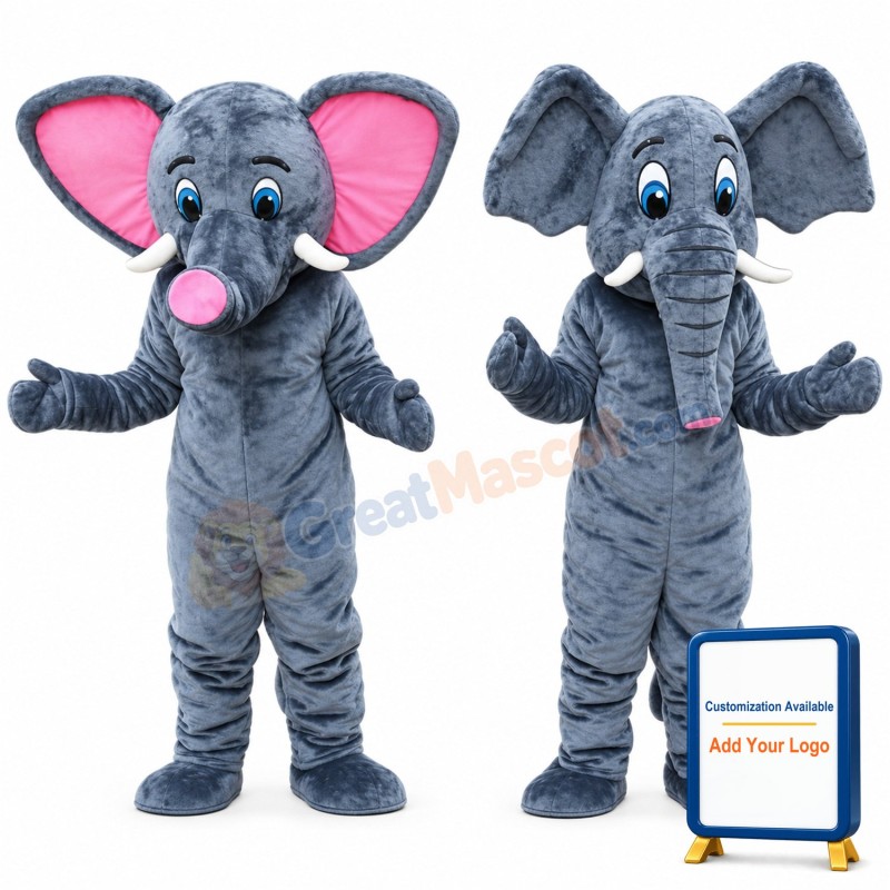 Lovely Grey Elephant With Pink Ears Mascot Costume