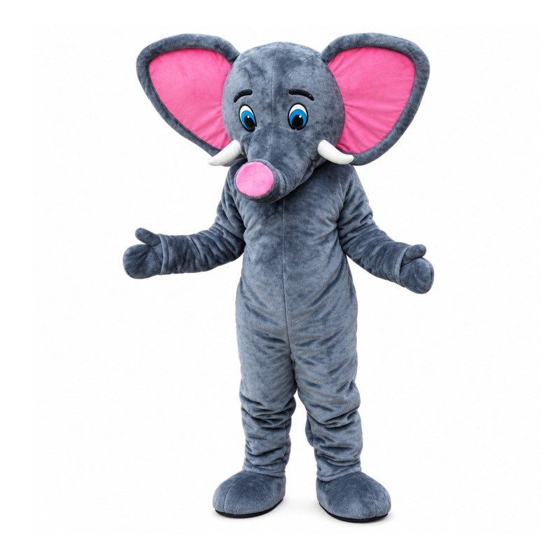 Lovely Grey Elephant With Pink Ears Mascot Costume