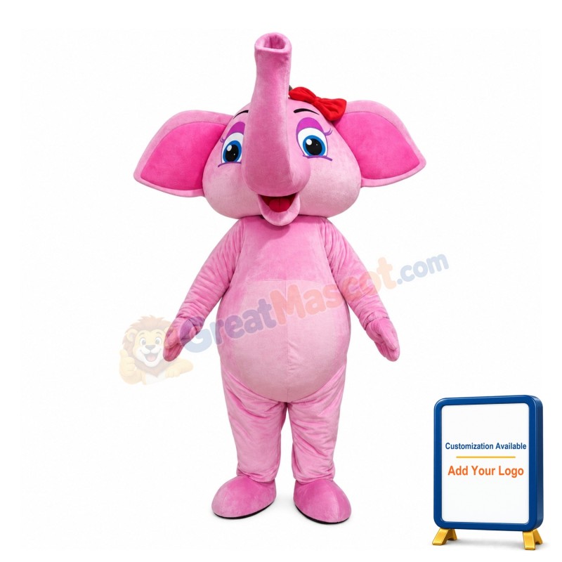 New Friendly Cartoon Pink Elephant Mascot Costume