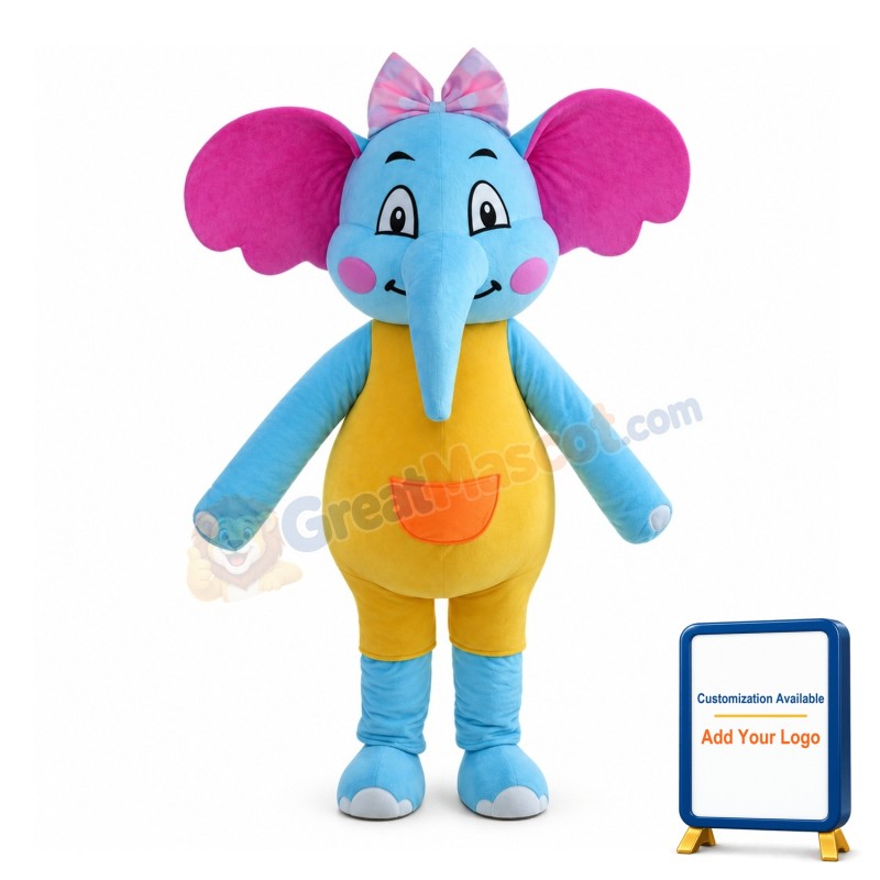 Lovely Cartoon Blue Elephant With Yellow Clothes Mascot Costume