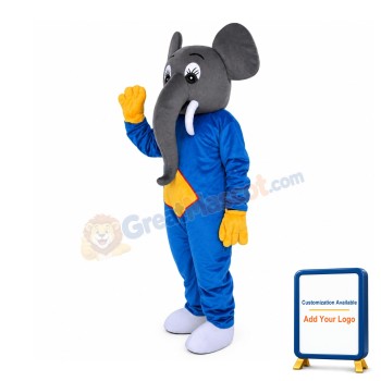 Adult Size Friendly Elephant With Blue Top Mascot Costume