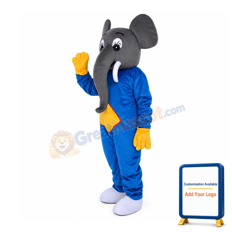 Adult Size Friendly Elephant With Blue Top Mascot Costume