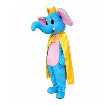 Lovely Cartoon Blue Elephant With Yellow Cloak Mascot Costume