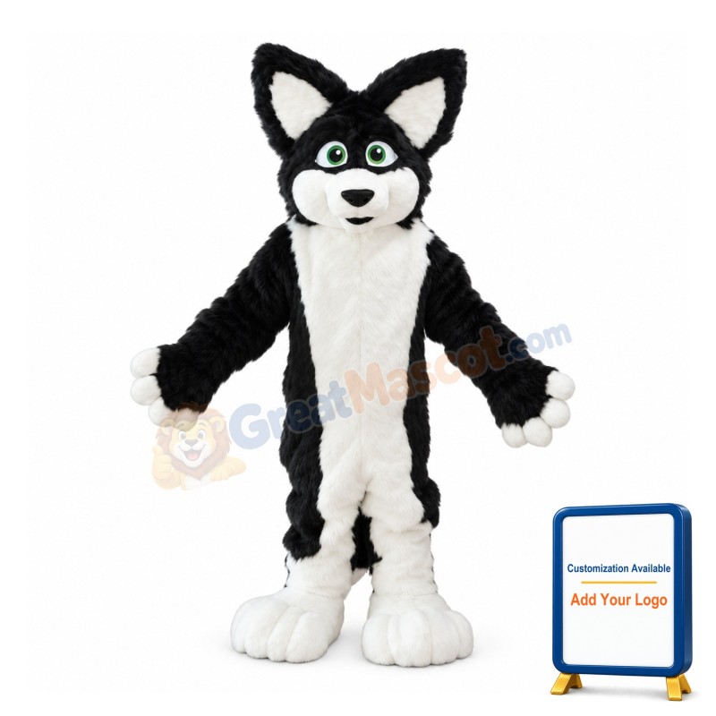 Funny Plush Black & White Dog Mascot Costume