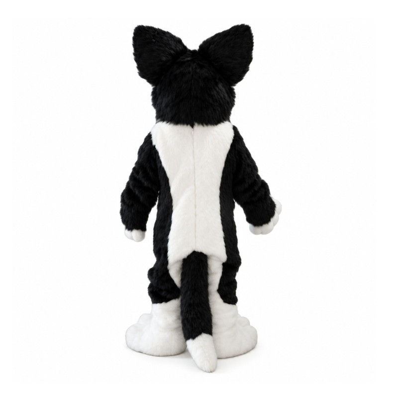 Funny Plush Black & White Dog Mascot Costume