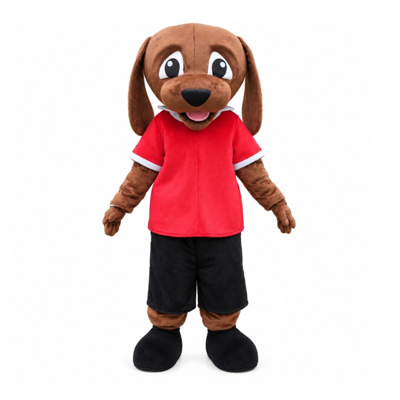 Unisex Super Cute Brown Dog With Red Top Mascot Costume