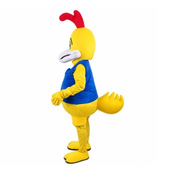 New Cartoon Yellow Chicken With Blue Top Mascot Costume