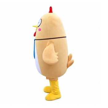 Super Cute Khaki Chicken With Blue Tie Mascot Costume