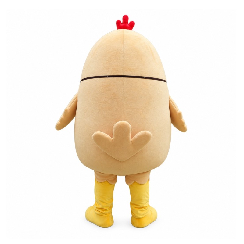 Super Cute Khaki Chicken With Blue Tie Mascot Costume