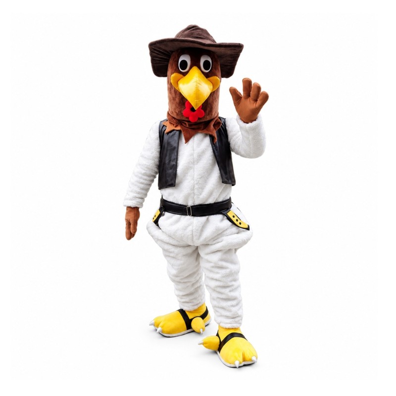 New Style Friendly Brown Chicken With Suit And Hat Mascot Costume