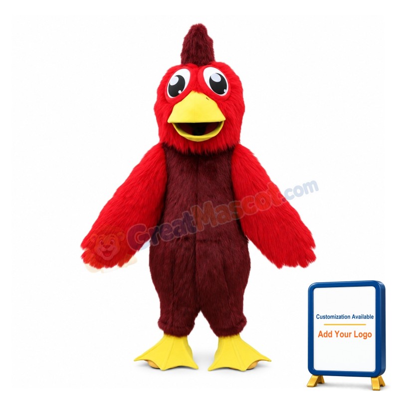 Adult Size Long Fur Red & Brown Chicken Mascot Costume
