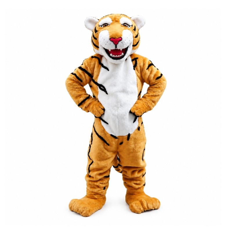 Fancy Tiger With Smiling Face Mascot Costume