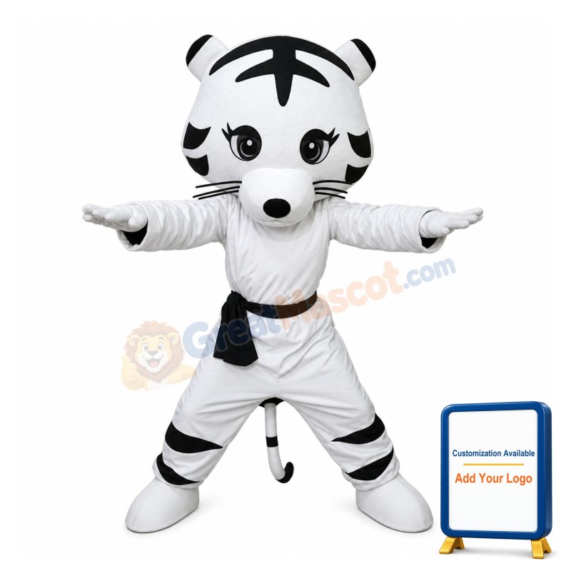 Lovely Taekwondo White Tiger Mascot Costume