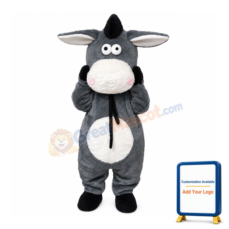 Unisex Cute Grey & White Donkey Mascot Costume