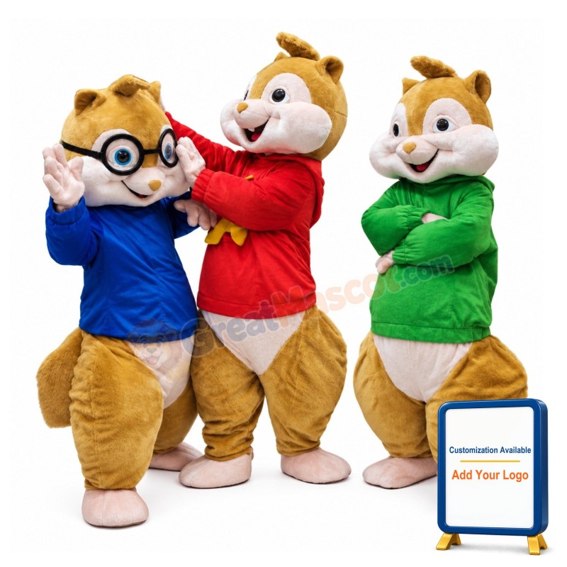 Pleasant Chipmunk Brothers With Colorful Top Mascot Costume