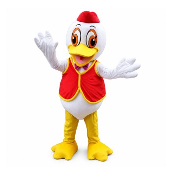 Unisex Friendly White Duck With Red Vest Mascot Costume