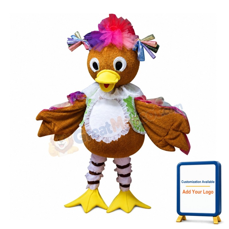 New Design Cartoon Brown Duck With Lace Apron Mascot Costume