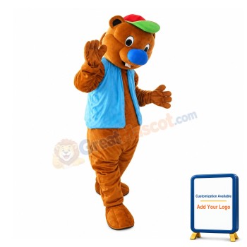 Cute Cartoon Beaver With Shirt And Hat Mascot Costume