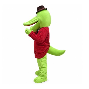 Cartoon Gentleman Crocodile With Brown Top Mascot Costume