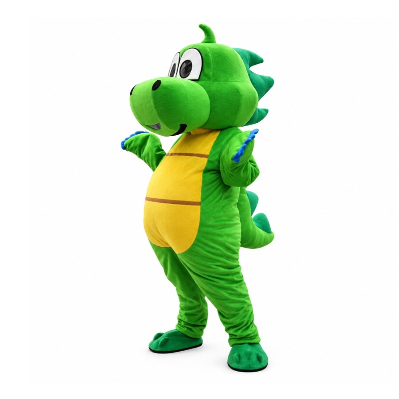 Classic Adorable Green & Yellow Dinosaur Mascot Costume