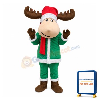 Unisex Christmas Elk With Green Suit Mascot Costume