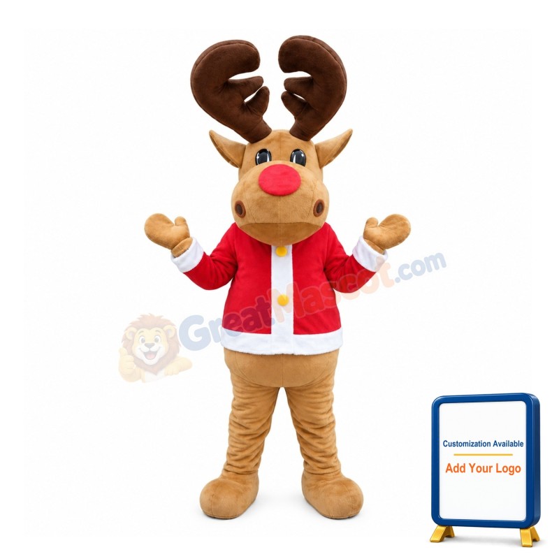 Fancy Elk With Red Top Mascot Costume For Christmas Party