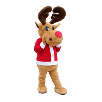 Fancy Elk With Red Top Mascot Costume For Christmas Party