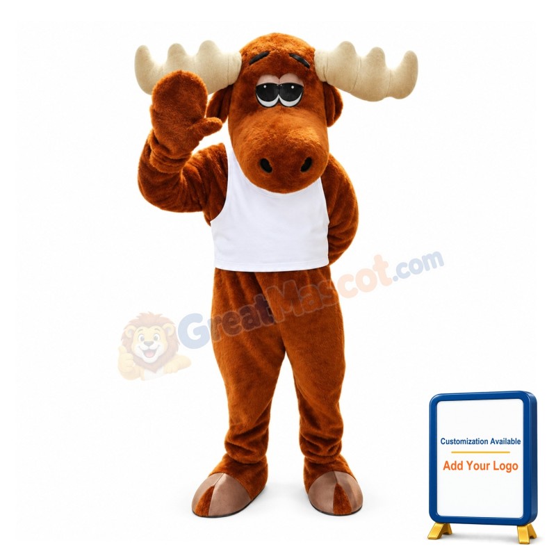 Friendly Moose With White Vest Mascot Costume