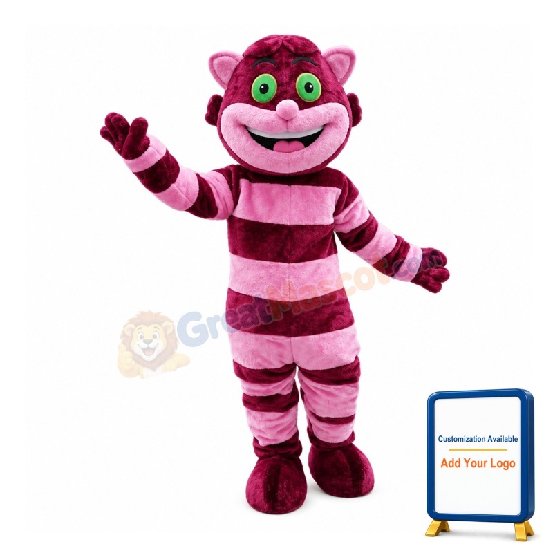 Funny Smiling Purple & Pink Striped Cat Mascot Costume