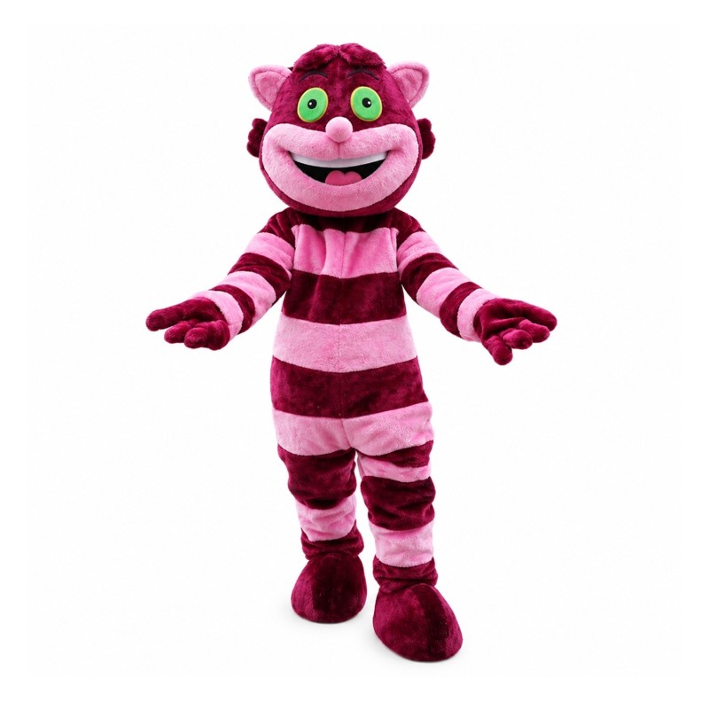 Funny Smiling Purple & Pink Striped Cat Mascot Costume
