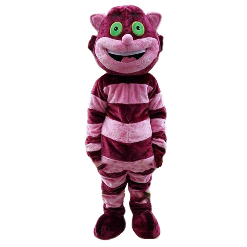 Funny Smiling Purple & Pink Striped Cat Mascot Costume