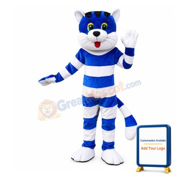Interesting Blue & White Striped Cat Mascot Costume