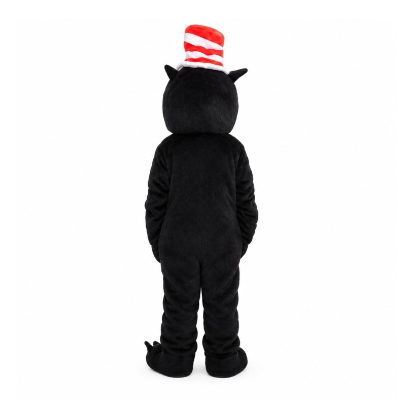 Polite Black & White Cat With Red Tie And Hat Mascot Costume