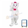 Cartoon White Cat With Pink Tie Mascot Costume
