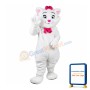 Cartoon White Cat With Pink Tie Mascot Costume