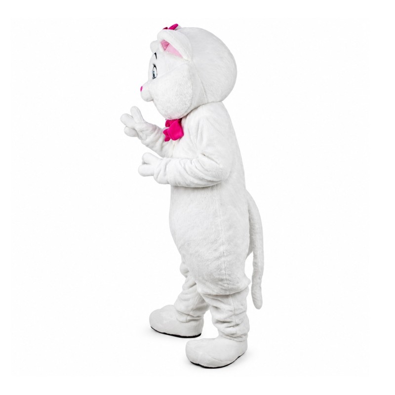 Cartoon White Cat With Pink Tie Mascot Costume