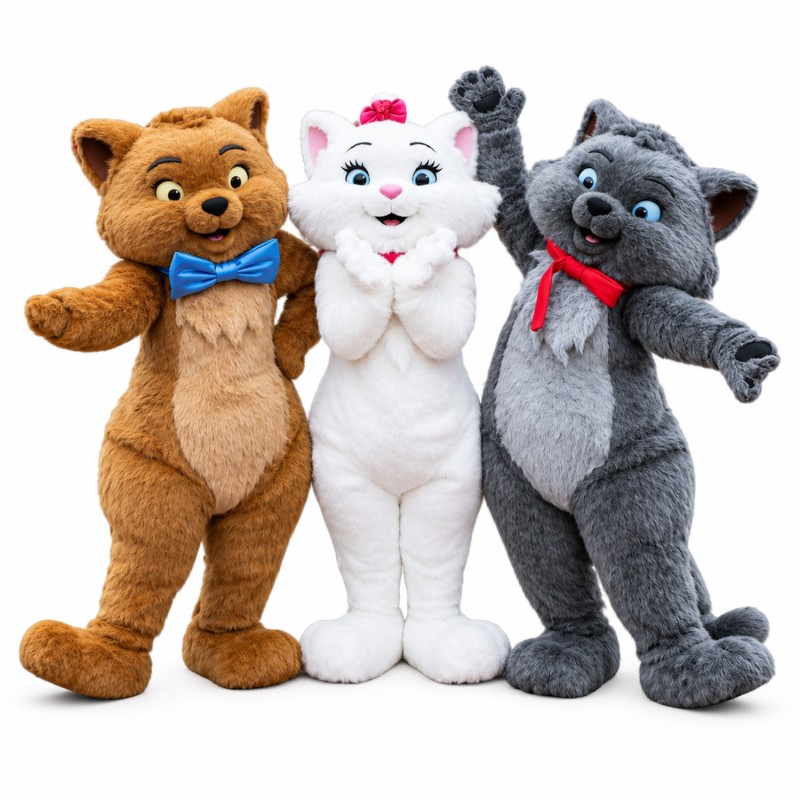 Cartoon White Cat With Pink Tie Mascot Costume