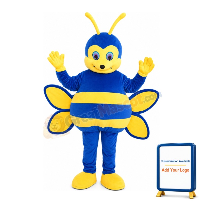 Polite Blue Bee Mascot Costume For Masquerade