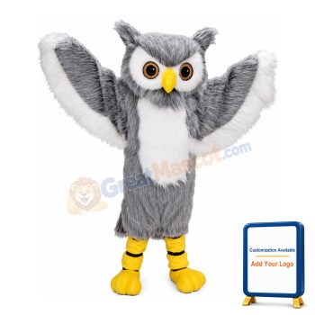 Long Fur Grey & White Owl Mascot Costume