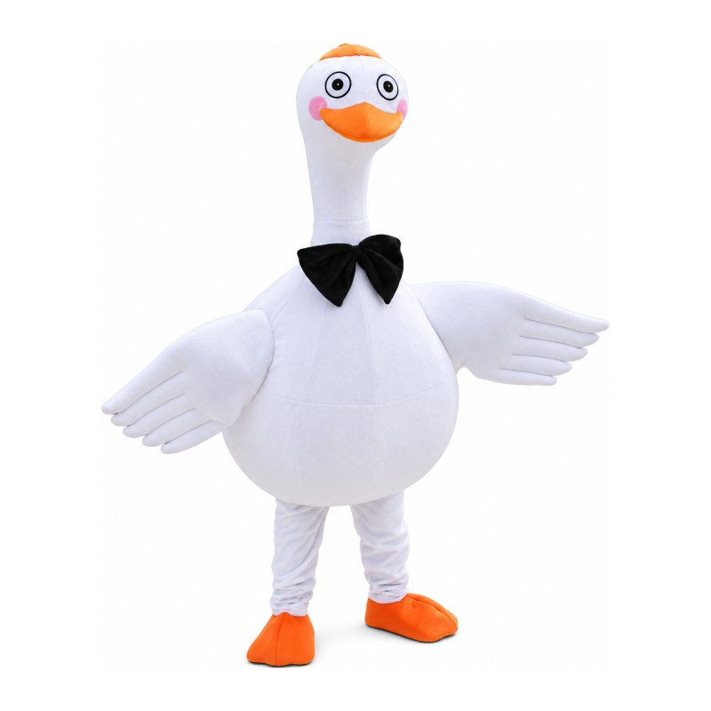 Cute White Goose With Tie Mascot Costume