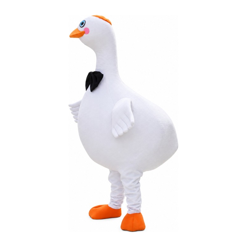 Cute White Goose With Tie Mascot Costume