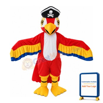 Red & White Bird With Skull Cap Mascot Costume