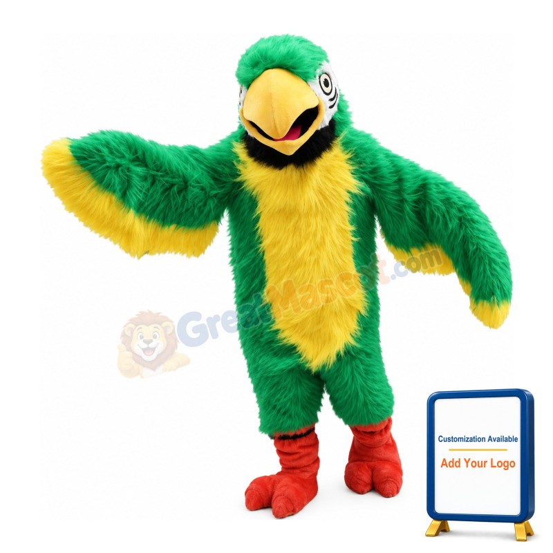 Long Fur Green & Yellow Bird Mascot Costume