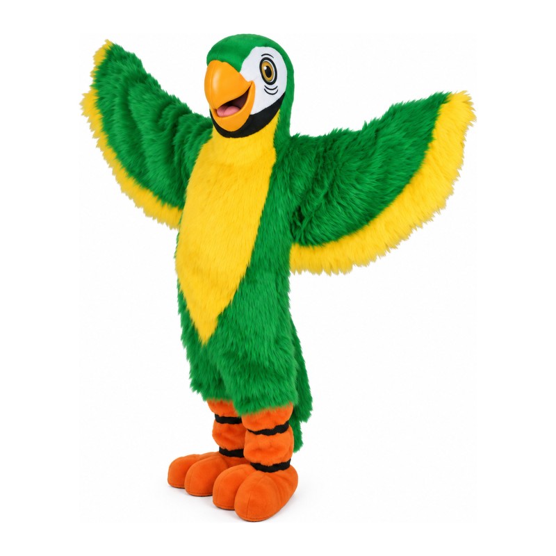 Long Fur Green & Yellow Bird Mascot Costume