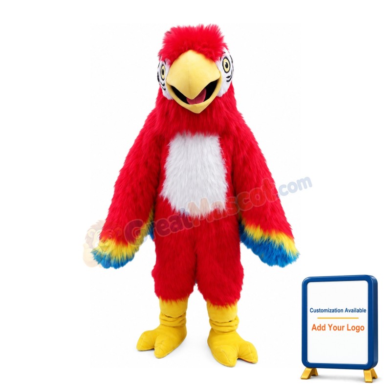 Long Fur Red Bird Mascot Costume