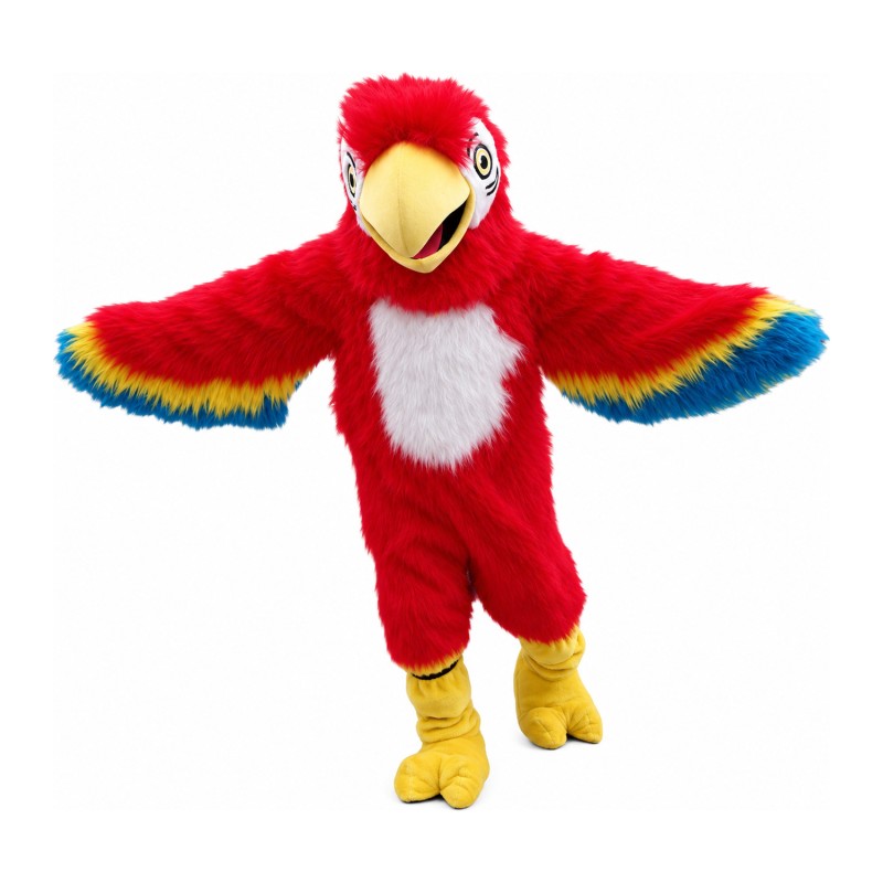 Long Fur Red Bird Mascot Costume